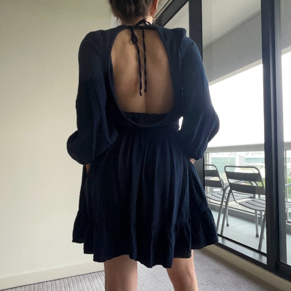 Madewell Navy Blue Open-Back Mini Dress